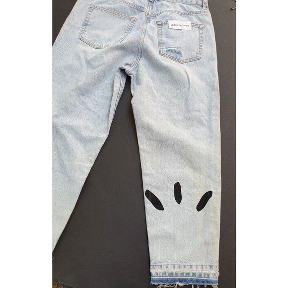 Zara Destroyed Graffitti Jeans 32 x 24 Loose Crop Unisex? Mens Womens - Picture 7 of 12